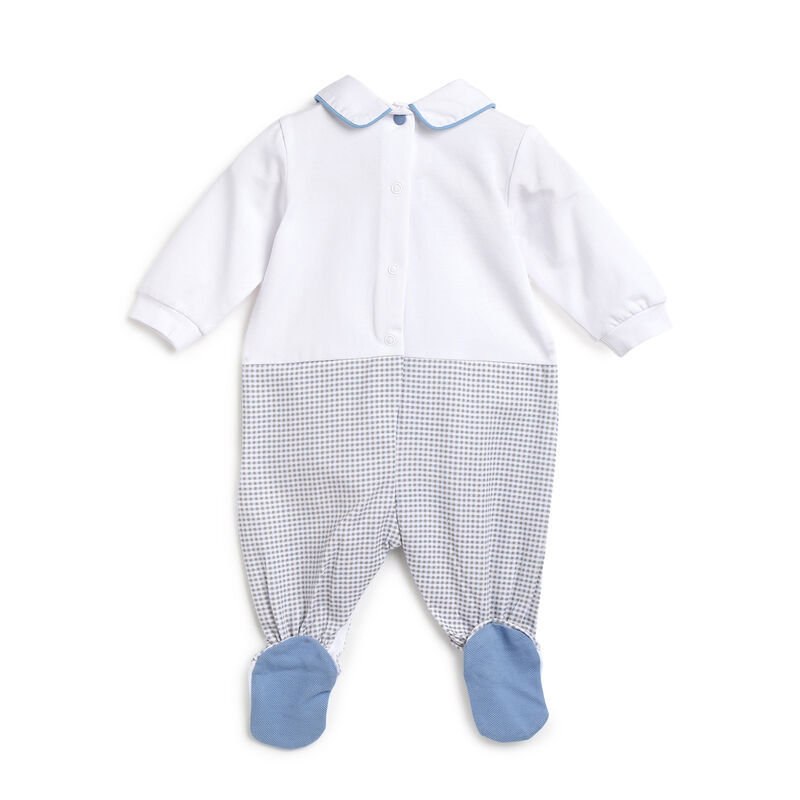 Boys White Checkered Leg Opening Babysuit image number 1